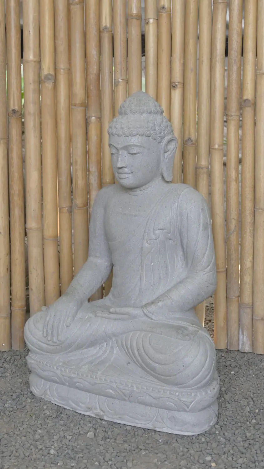  Product image 3 of the product “Seated Buddha made of Riverstone in Bhumisparsha - gesture of touching the earth. 83cm height. ”